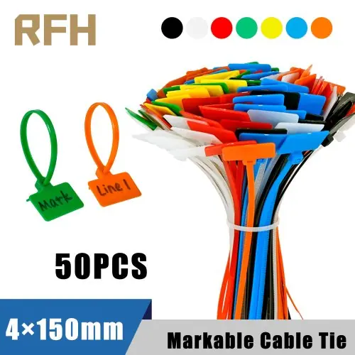 Image de Attaches de Câble Nylon avec Étiquettes - 50 pcs