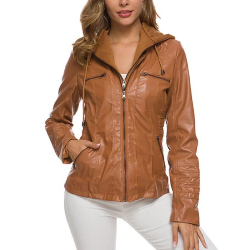 Immagine di Giacca in Pelle con Cappuccio Donna - Stile Autunno-Inverno