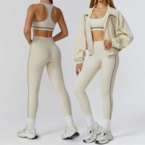Imagen de Conjunto Deportivo de Yoga para Mujer - 2 o 3 Piezas: Sujetador de Manga Larga, Leggings y Chándal de Entrenamiento para Gimnasio y Fitness