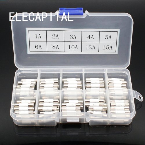 Imagen de Fusibles Cerámicos Soplados Lentos T 1A a 15A, 5x20mm, Paquete de 100 Unidades para Protección Eléctrica Doméstica y Industrial