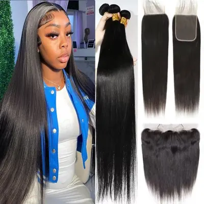 Image de Extensions Cheveux Humains Brésiliens - Dentelle Frontale 13x4 + Closure 4x4
