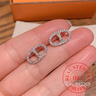 Image de Boucles d'oreilles Nez de Cochon en Cristal - Argent 925