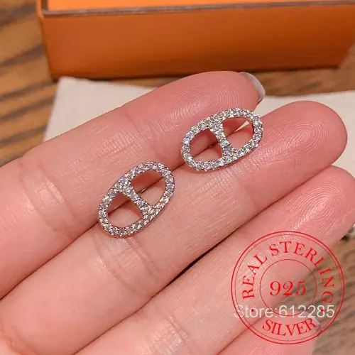 Image de Boucles d'oreilles Nez de Cochon en Cristal - Argent 925