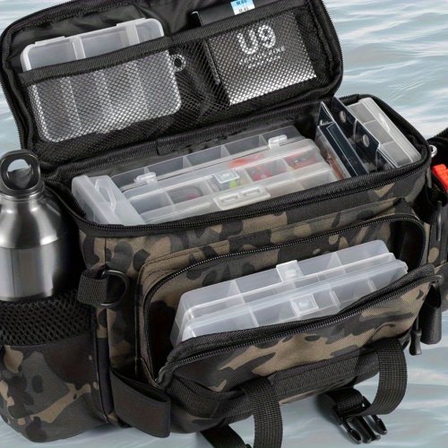 Immagine di Borsa da Pesca Multifunzione in Tela – Marsupio Portatile con Tracolla Regolabile per Attrezzatura da Pesca e Sport all'Aperto