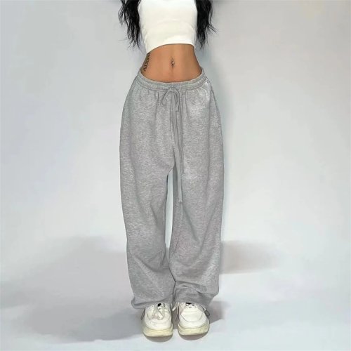 Immagine di Pantaloni sportivi larghi solidi Donna Gamba larga Y2K Pantaloni retrò americani Pantaloni da jogging femminili Pantaloni larghi Pantaloni oversize Hip Hop Streetwear