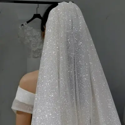 Image de Voile de Mariée Champagne Blanc Ivoire avec Mèches