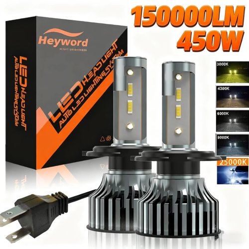 Imagen de Faro LED para Coche 150000LM 450W con Chip CSP 1860, Temperatura de Color 3000K, 4300K, 6000K y 8000K, Compatible con H4, H7, H1, 9005, H11 – Iluminación Potente y Eficiente para Autos