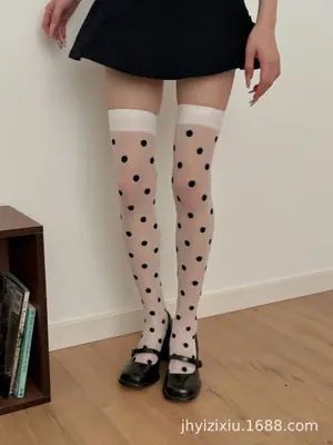 Image de Bas Jarretelles à Pois Blancs - Style Lolita Sexy
