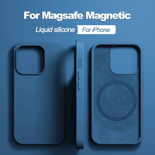 Image of Premium Liquid Silicone Magnetic Case with MagSafe Compatibility for iPhone 15, 14, 13, 11, 16 Pro Max Plus – Shockproof, Wireless Charging Enabled Protective Cover