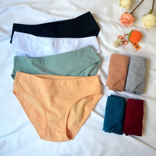 Immagine di 3 pezzi/set mutandine di cotone di grandi dimensioni da donna biancheria intima morbida quotidiana mutande femminili sexy a costine slip comfort per ragazze lingerie