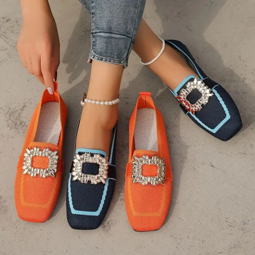 Image of Spring 2025 Women's Knit Slip-On Flat Loafers – Breathable, Square Toe, Fashionable Comfort Shoes in Large Sizes
