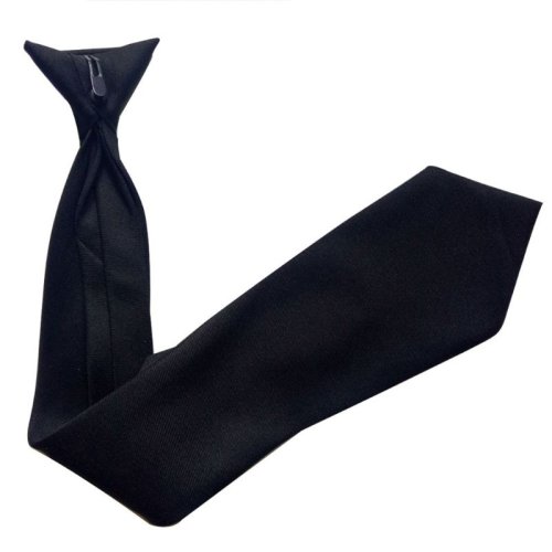 Image of Solid Black Imitation Silk Clip-On Pre-Tied Neck Tie for Men – 50x8cm Uniform Style for Police, Security, Weddings, and Funerals