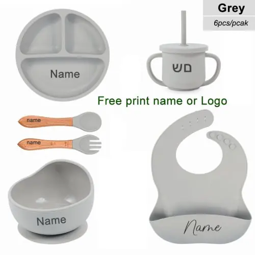 Image de Vaisselle Enfant Silicone - Set 6 Pièces avec Nom Personnalisé