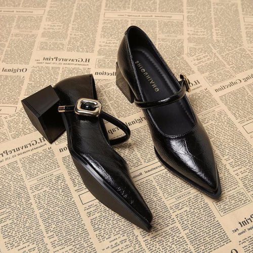 Zdjęcie Eleganckie damskie buty na wiosnę i lato – modne skórzane obuwie z klamrą, szpiczasty nosek, wygodne i stylowe