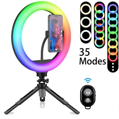 Image de Anneau LED RGB 26cm avec Trépied - Éclairage Pro pour Selfies & Vidéos