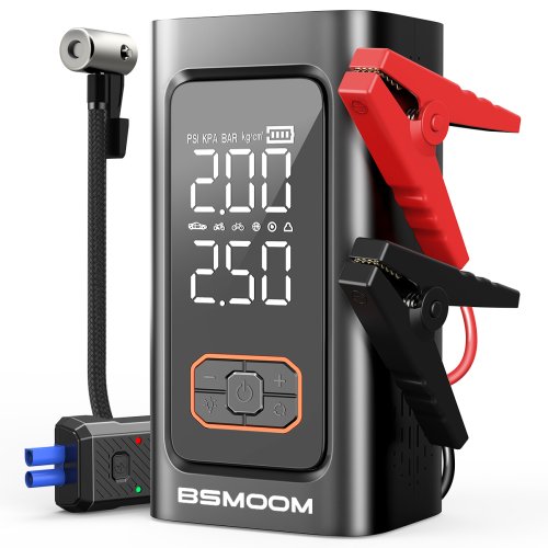 Immagine di Avviatore di Emergenza per Auto con Power Bank 26800mAh, Pompa Compressore d'Aria 150 PSI e Caricabatterie Portatile – Soluzione Completa per Auto