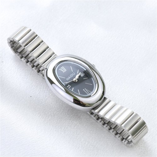 Imagen de 2025 Nuevos relojes ovalados hermosos para mujer y niña, relojes de pulsera minimalistas de cuarzo con correa de cuero y acero inoxidable simples