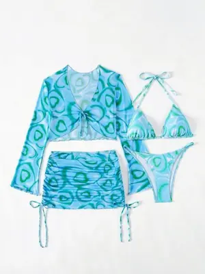 Image de Bikini 4 Pièces Dentelle & Maille - Sexy et Élégant
