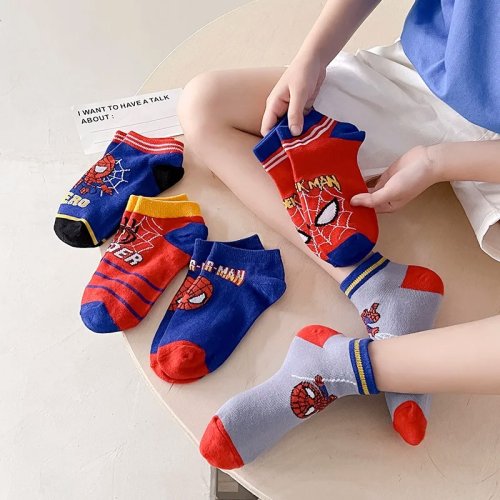 Immagine di 5 paia di calzini per bambini Spider-Man per bambini Calzini corti Iron Man Capitan America Cartoon Baby Summer Spring Calzini a rete 1-12Y