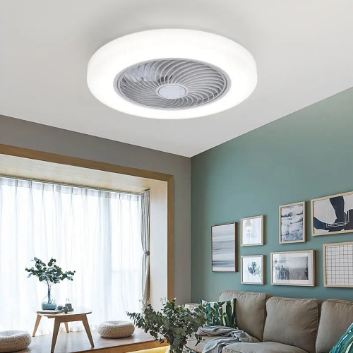 Image of Smart Retractable Ceiling Fan with LED Lights, Invisible Blades, Remote Control & Silent Operation – Modern Bedroom Decor Ventilator Lamp