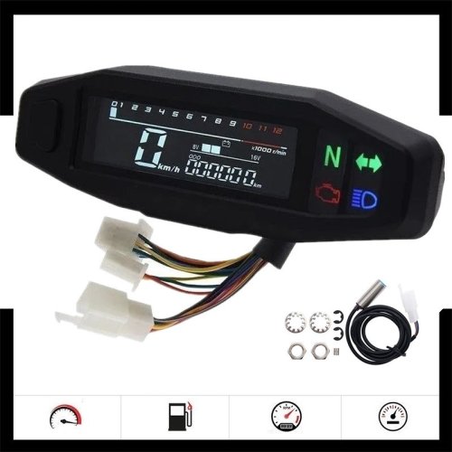 Afbeelding van Universele Digitale Motorfiets Snelheidsmeter met LED-Toerenteller en Dashboard Instrumentenpaneel – Precisie Meting voor Elke Motor