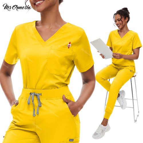 Afbeelding van Comfortabele en Wasbare Medische Scrubs Set voor Verpleegkundigen – Anti-Rimpel Zacht Stof Ziekenhuis Uniform met Top en Jogger Broek