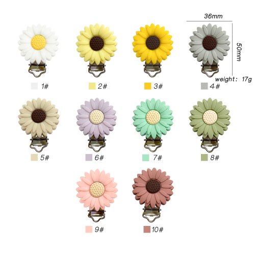 Bild von 3er Set Silikon-Sonnenblumen-Schnuller-Clips – Sicherer Schnullerhalter mit Blumenform für Babys und Kleinkinder