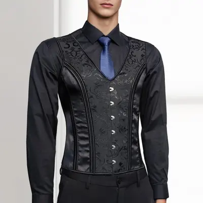Image de Gilet Corset Homme Noir Imprimé - Style Formel & Scène