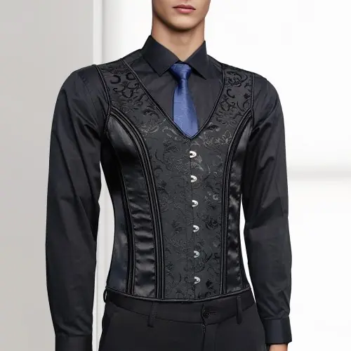 Image de Gilet Corset Homme Noir Imprimé - Style Formel & Scène