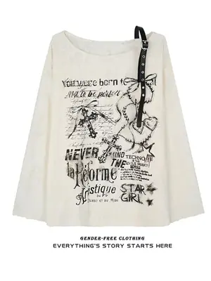 Image de T-Shirt Y2K Oversize Épaules Dénudées - Style Vintage Hip Hop