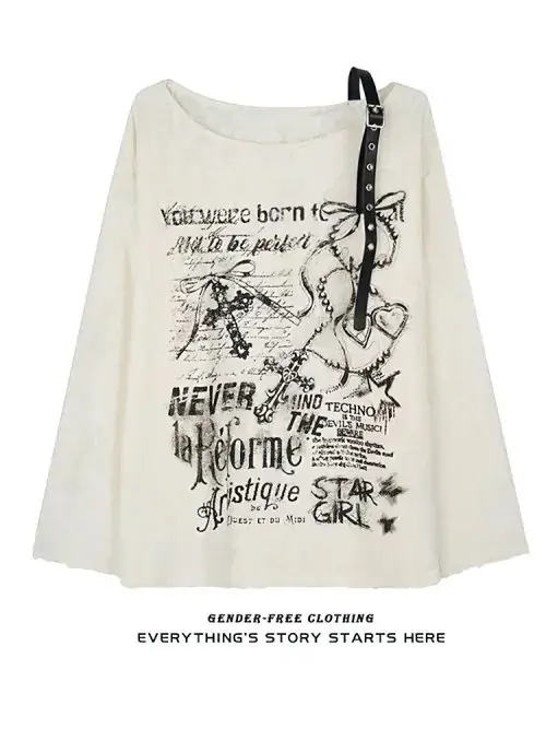Image de T-Shirt Y2K Oversize Épaules Dénudées - Style Vintage Hip Hop