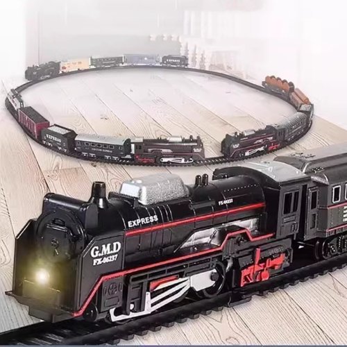Bild von Klassisches Eisenbahn-Frachtzugspielzeug, elektrisches Weihnachtszug-Schienen-Set mit leichten Schienen, Modellspielzeug für Kinder, Geschenk für Kinder
