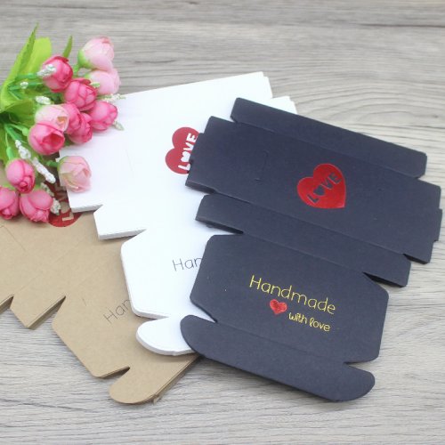 Image of Handmade White Kraft & Black Jewelry Display Boxes - 10pcs 8x6x2cm Cardboard Gift Packaging for Weddings, Favors & Elegant Presents