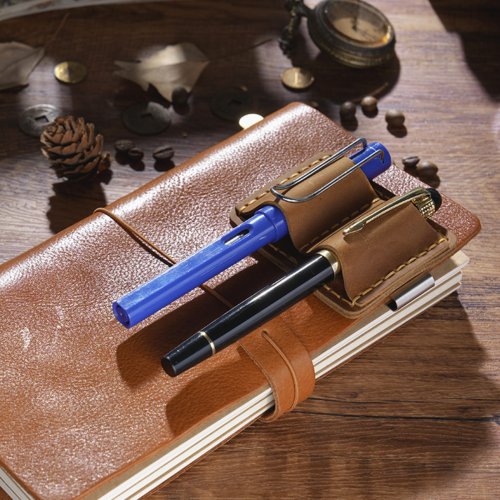Image de Porte-Crayons en Cuir Rétro avec Clip Métallique