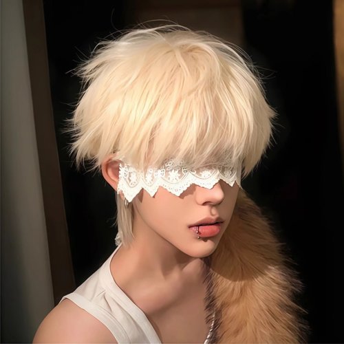 Image of Natural Looking Short Blonde Wig with Bangs for Men – Korean Style High-Temperature Fiber Synthetic Wig for Daily Wear