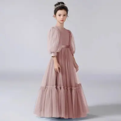 Image de Robe Fleurie Bleu & Gris pour Fille - Élégante & Personnalisable