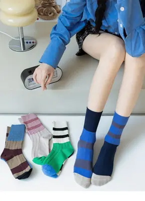 Image de Chaussettes Rétro Style Coréen - Coton Doux & Colorées