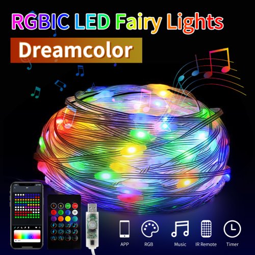 Immagine di Luci da fata a LED Smart Bluetooth WS2812B Dreamcolor RGBIC Luci da festa per la decorazione di nozze di Capodanno Ghirlanda USB 5V
