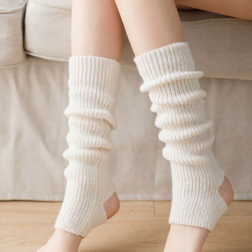 Imagen de Calentadores de Piernas Hasta la Rodilla para Mujer en Blanco y Negro – Estilo Años 80 para Ballet, Danza, Yoga y Fiestas Temáticas