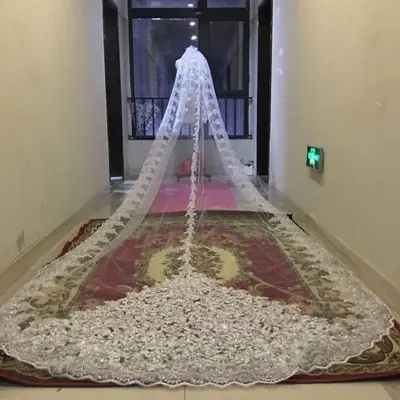Image de Voile de Mariée Luxe avec Paillettes - 5m Dentelle & Peigne