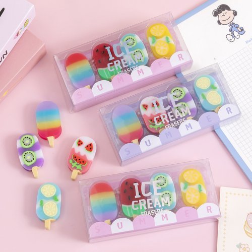 Bild von Kawaii Eis-Gummi Mini Radiergummi Set – Niedliche Cartoon Radierer für Kinder, Schule & Büro, Neuheit in der Schreibwaren-Welt