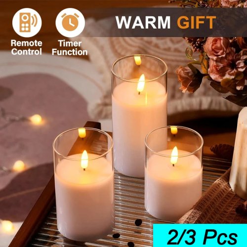 Imagen de Velas LED Electrónicas con Luz Sin Llama, Temporizador y Control Remoto, Lámpara Parpadeante de Vidrio Acrílico Transparente, Funciona con Batería, Ideal para Bodas, Fiestas y Navidad
