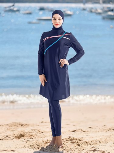 Image of Elegant Full-Coverage Muslim Swimwear with Long Sleeve Hijab Swim Suit for Women – Islamic Burkini Bathing Suit with Modest Design