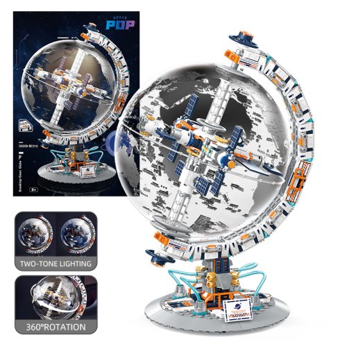 Image of Creative Space Station Building Blocks Set with Transparent Globe – High-Tech Construction Toy for Kids