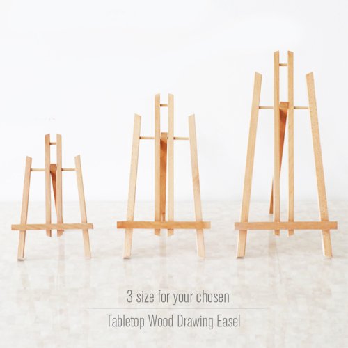 Immagine di Cavalletto da Tavolo in Legno Trapezoidale Portatile con Staffa per Display Pieghevole – Supporto Ideale per Pittura, Esposizioni Artistiche e Feste Creative