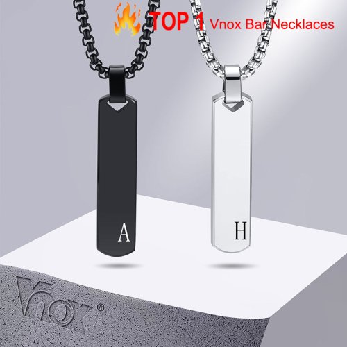 Bild von Vnox Initial Bar Halskette für Männer, Dicke Geometrische Vertikale Bar Anhänger mit A-Z Buchstaben, Casual Einfache Kragen, geschenk für Ihn