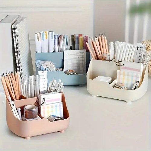 Image of Large Capacity Desktop Storage Box with 5 Compartments – Organized Office Desk Organizer for Student Stationery and Office Supplies