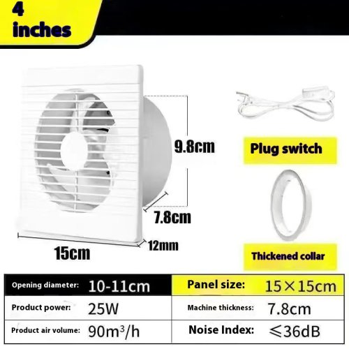 Immagine di 220V 4 pollici 6 pollici 8 pollici Appeso a parete Ventilatore bianco Piccolo ventilatore Estrattore Ventole di scarico WC Bagno Cucina Ventilatore