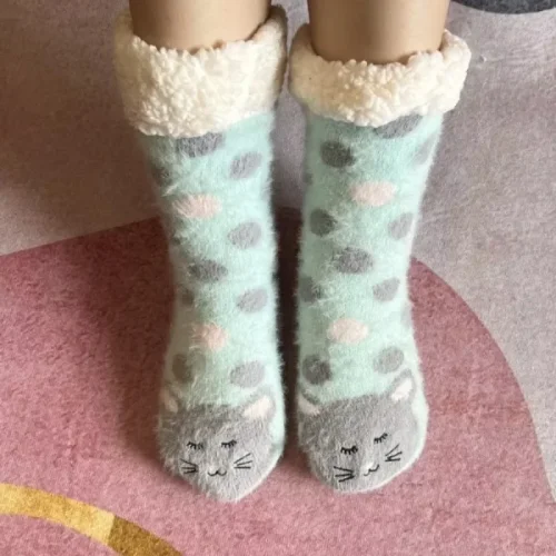 Imagen de Calcetín borroso para mujer, suave, de invierno, cálido, térmico, de felpa, antideslizante, pantufla...