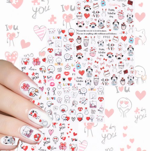Afbeelding van Liefde in Miniature: Valentijnsdag Nagelstickers met Kat & Puppy